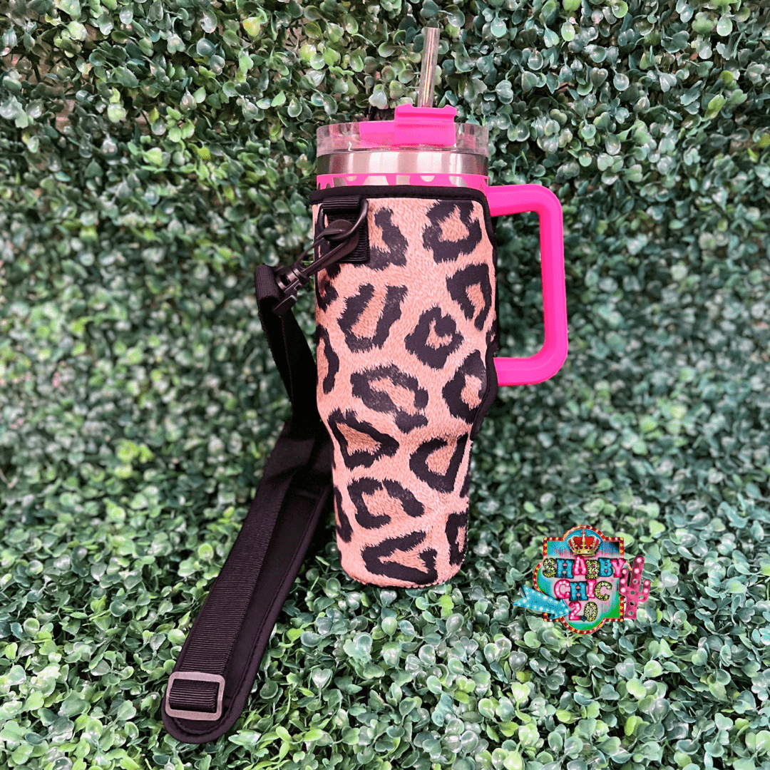 40oz Tumbler Sleeve Handle Shabby Chic Boutique and Tanning Salon Leopard