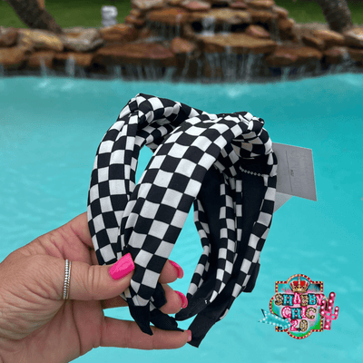 Black and White checker Checkered Headband Shabby Chic Boutique and Tanning Salon