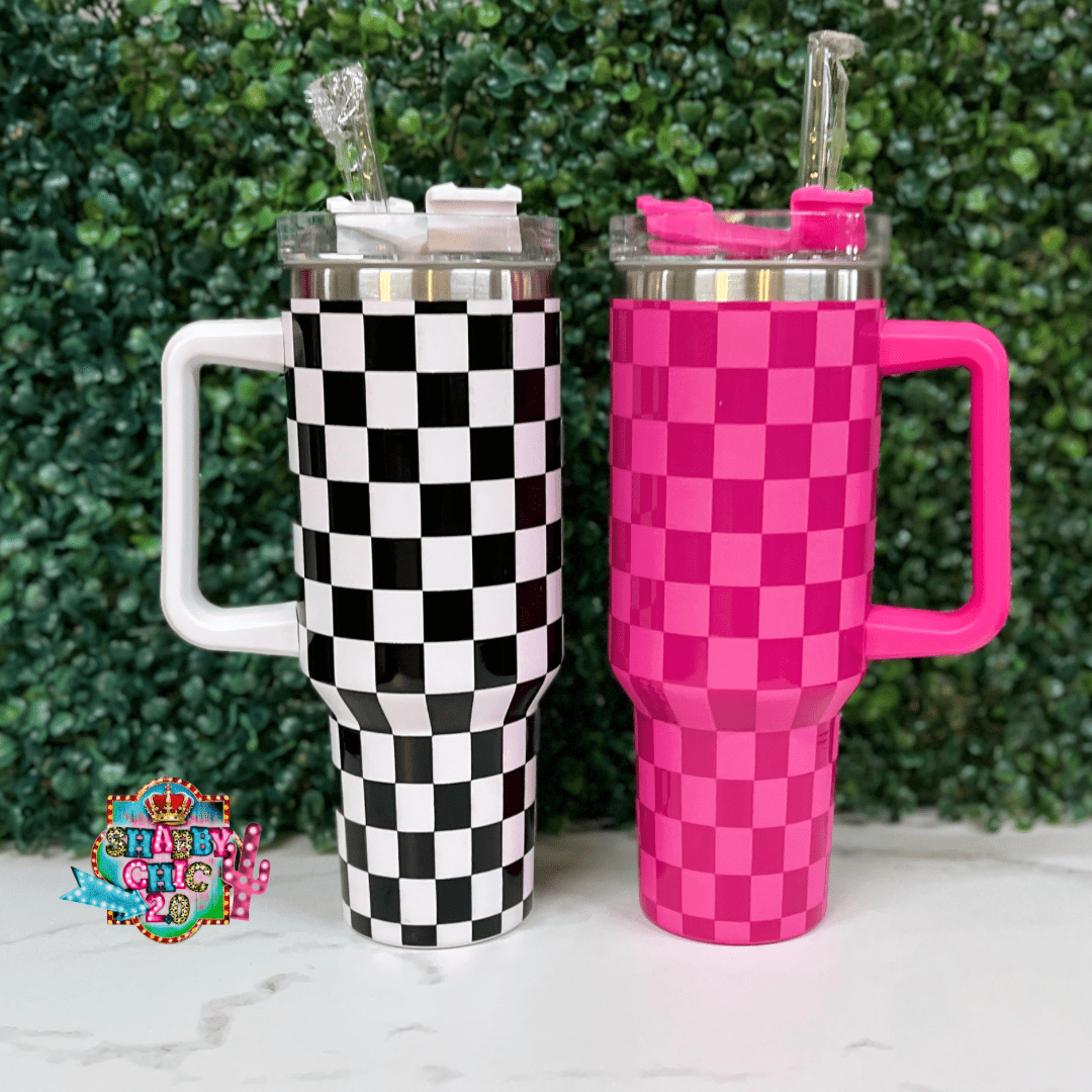 Checkered 40oz Tumbler – Shabby Chic Boutique and Tanning Salon