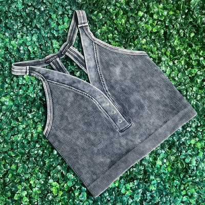 Cropped Washed Vneck Tank Top - Black Shabby Chic Boutique and Tanning Salon