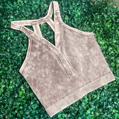 Cropped Washed Vneck Tank Top - Mocha Shabby Chic Boutique and Tanning Salon