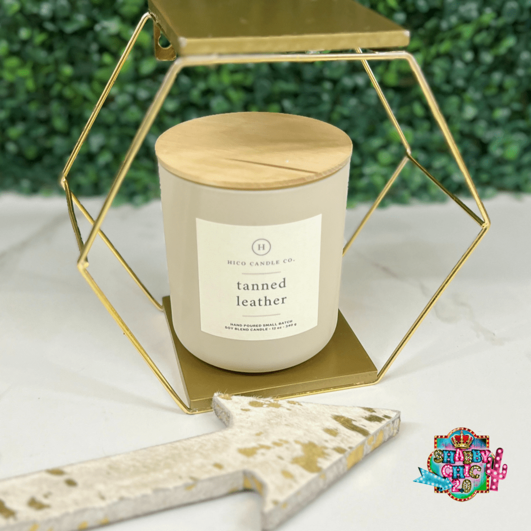 Hico Candle Company - Tanned Leather Shabby Chic Boutique and Tanning Salon Large Candle - 12 oz