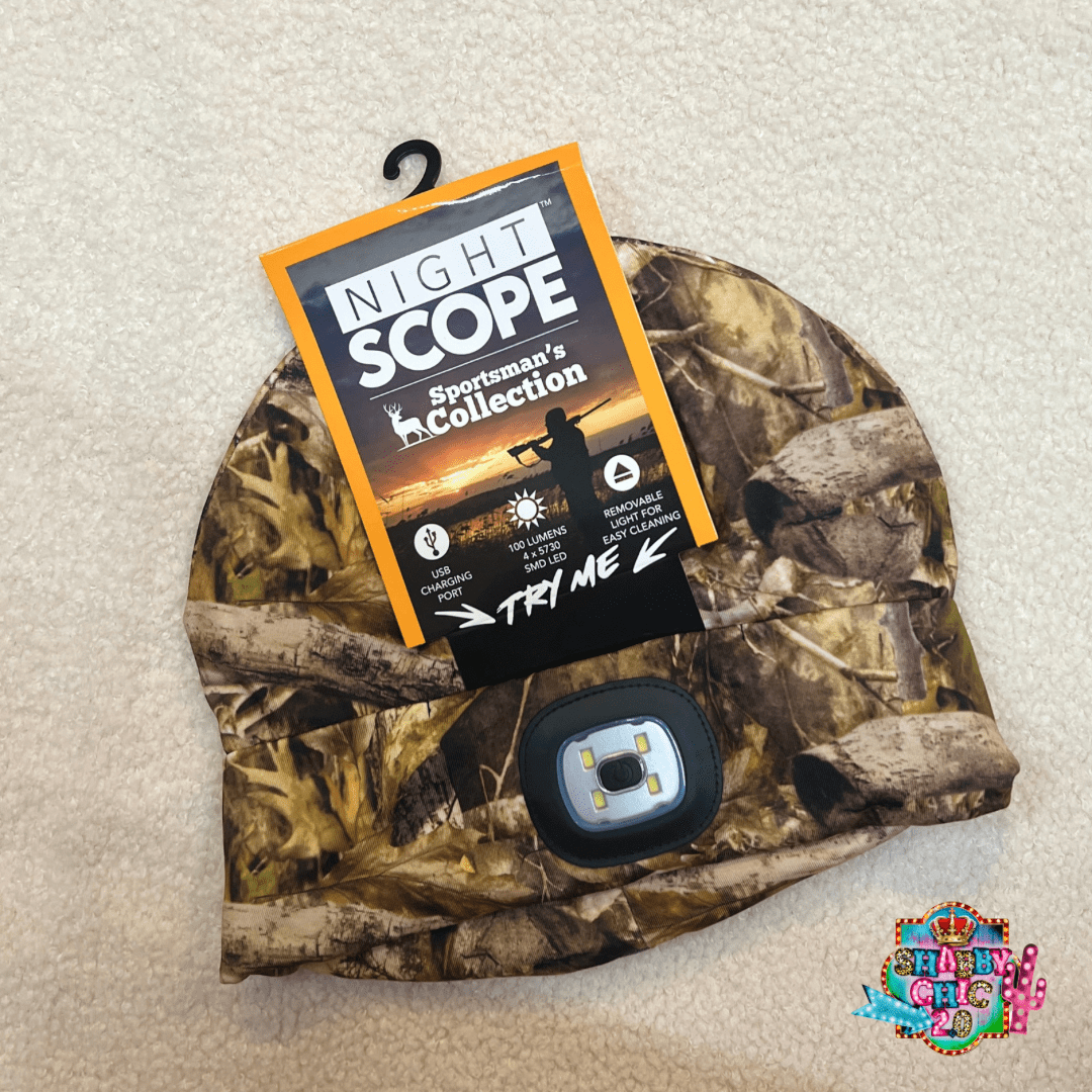 Night Scope Rechargeable LED Beanie Shabby Chic Boutique and Tanning Salon Camo