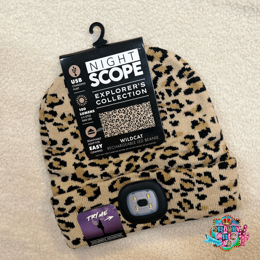 Night Scope Rechargeable LED Beanie Shabby Chic Boutique and Tanning Salon Leopard