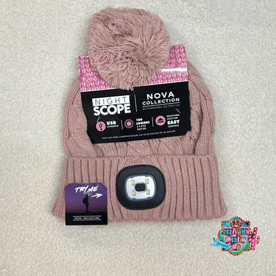 Night Scope Rechargeable LED Beanie Shabby Chic Boutique and Tanning Salon Pink with Pom