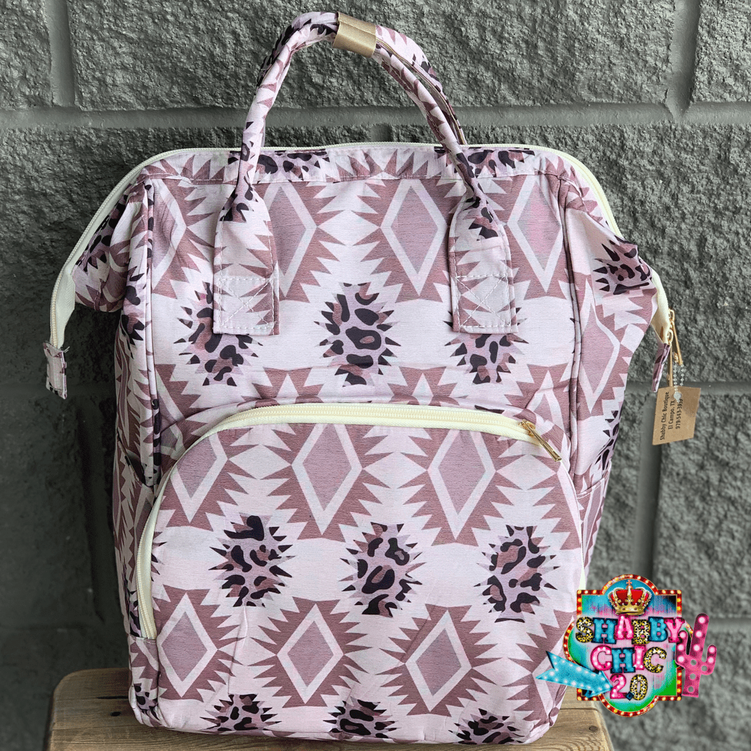 Aztec and Animal Print Diaper Bag Backpack Shabby Chic Boutique and Tanning Salon
