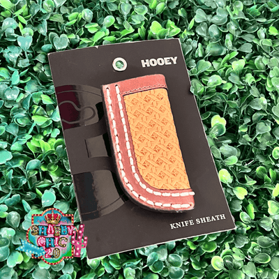 HOOEY  "HANDS UP BASKET WEAVE" ORIGINAL HOOEY KNIFE SHEATH" TAN/BROWN W/ BASKET WEAVE & IVORY STITCHING Shabby Chic Boutique and Tanning Salon