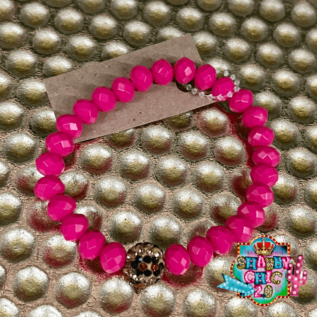 Hot Pink Crystal Bracelet with Leopard Shabby Chic Boutique and