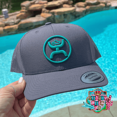 O Classic Hooey Grey with Turquoise Trucker Cap OSFA Shabby Chic Boutique and Tanning Salon