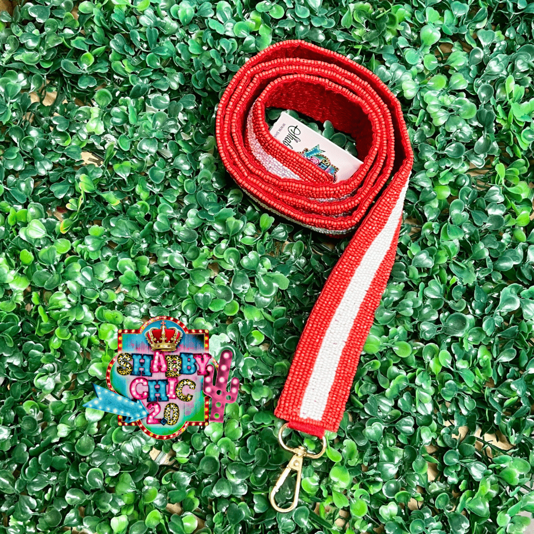 Red and White Beaded Purse Strap Shabby Chic Boutique and Tanning Salon