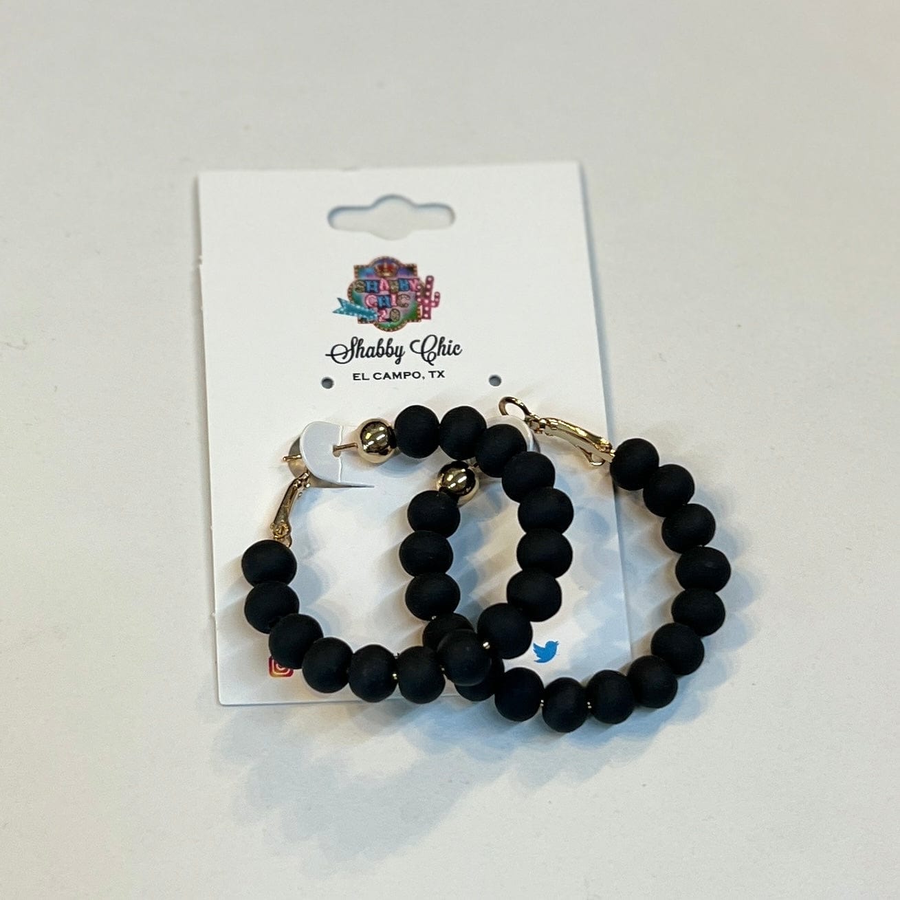 1.75inch Beaded Clay Hoop Earrings Shabby Chic Boutique and Tanning Salon Black