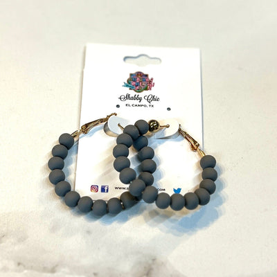 1.75inch Beaded Clay Hoop Earrings Shabby Chic Boutique and Tanning Salon Gray