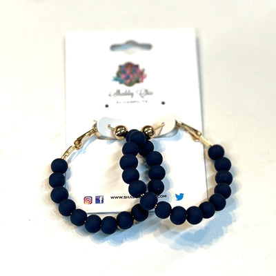 1.75inch Beaded Clay Hoop Earrings Shabby Chic Boutique and Tanning Salon Navy