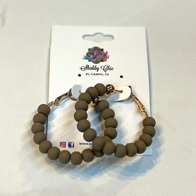 1.75inch Beaded Clay Hoop Earrings Shabby Chic Boutique and Tanning Salon Tan