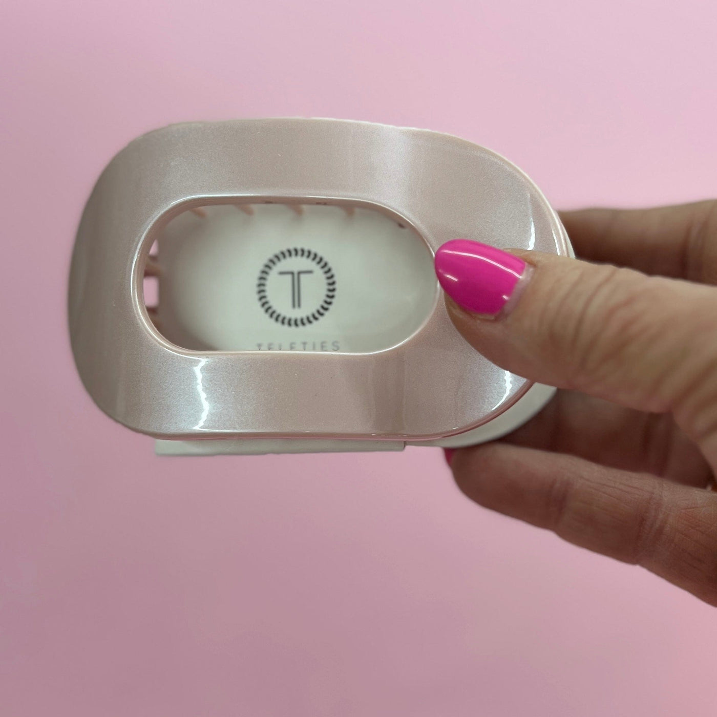 2025 Spring Teleties Shabby Chic Boutique and Tanning Salon Medium Flat Round - Pearly Pink