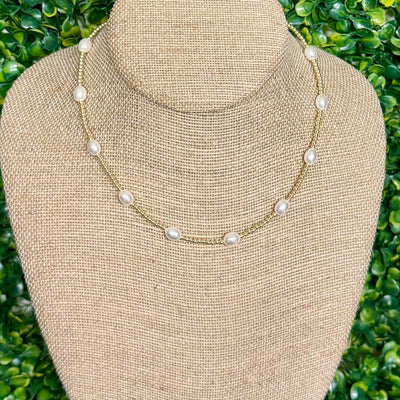 3mm Goldtone and Pearl Necklace Shabby Chic Boutique and Tanning Salon