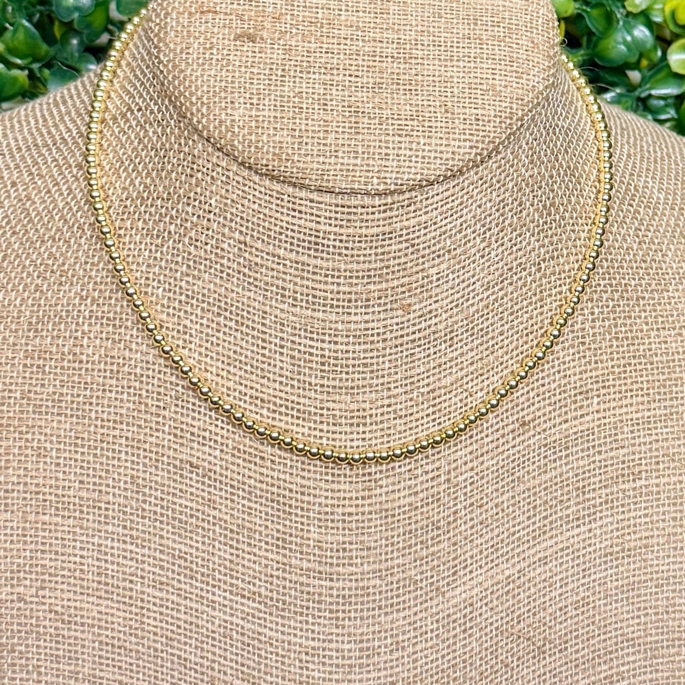 4mm Goldtone Beaded Necklace Shabby Chic Boutique and Tanning Salon