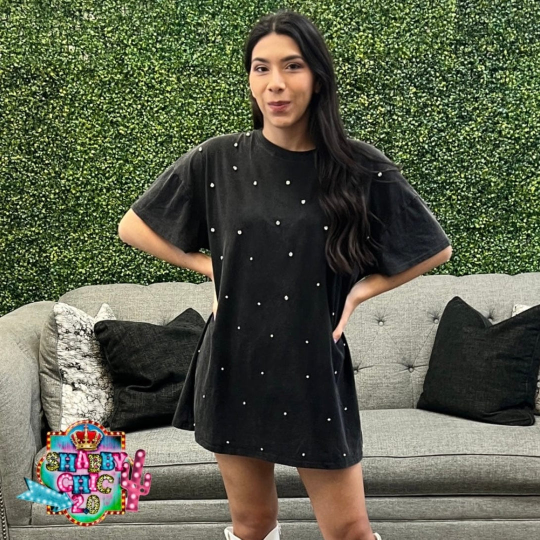 Acid Washed Rhinestone T-Shirt Dress – Shabby Chic Boutique and