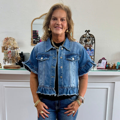 Adult Ruffle Denim Jacket Shabby Chic Boutique and Tanning Salon
