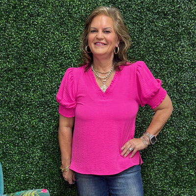 All Roads Lead to Fun Top - Hot Pink Shabby Chic Boutique and Tanning Salon