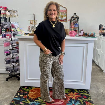 Animal Print Washed Denim Shabby Chic Boutique and Tanning Salon