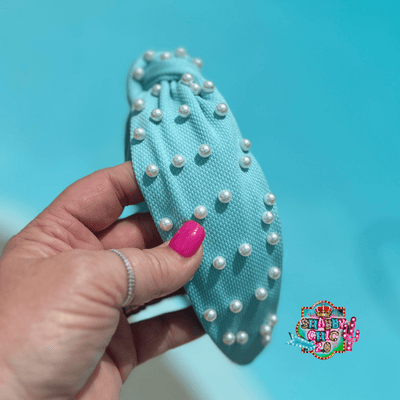 Aqua Headband with Pearls Shabby Chic Boutique and Tanning Salon