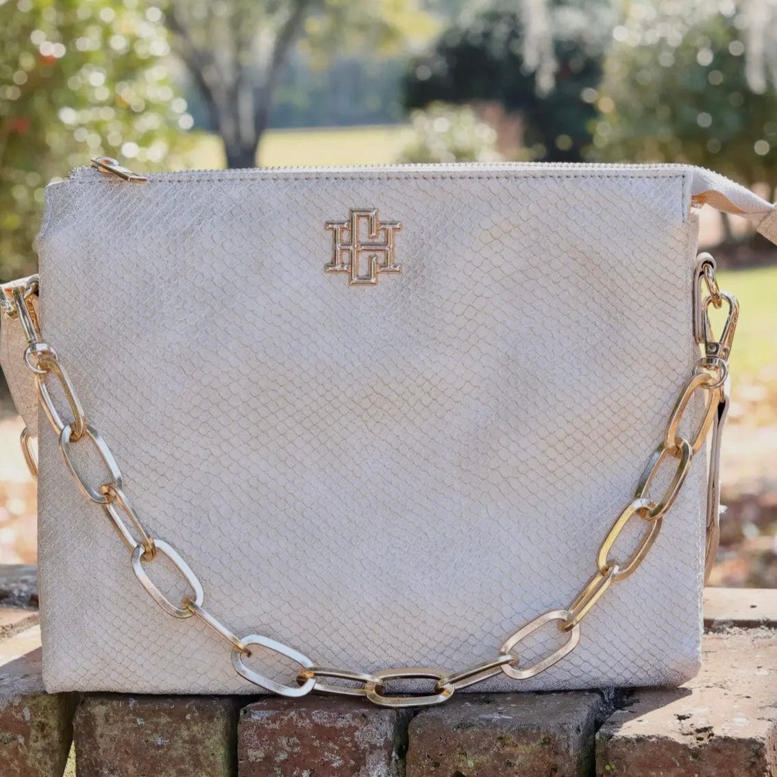 Ariana Crossbody Shimmer Champagne Shabby Chic Boutique and Tanning Salon
