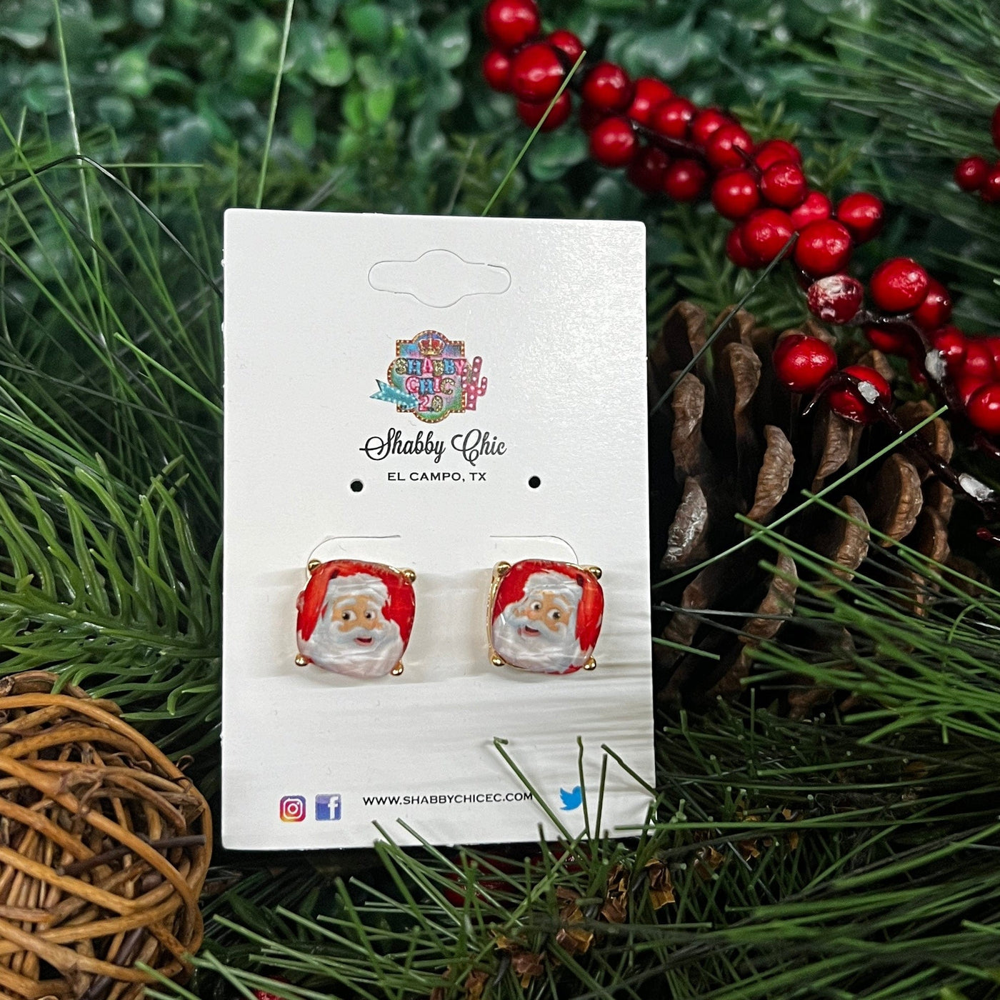 Assorted Christmas Stud Earrings Shabby Chic Boutique and Tanning Salon Santa - Red