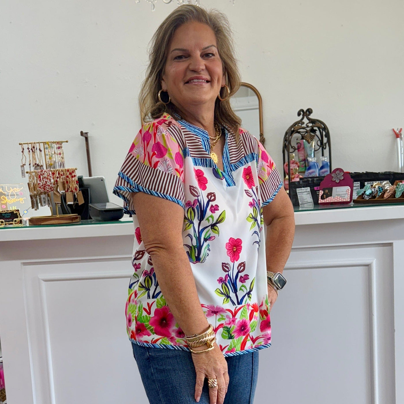 Assorted Print Top Shabby Chic Boutique and Tanning Salon