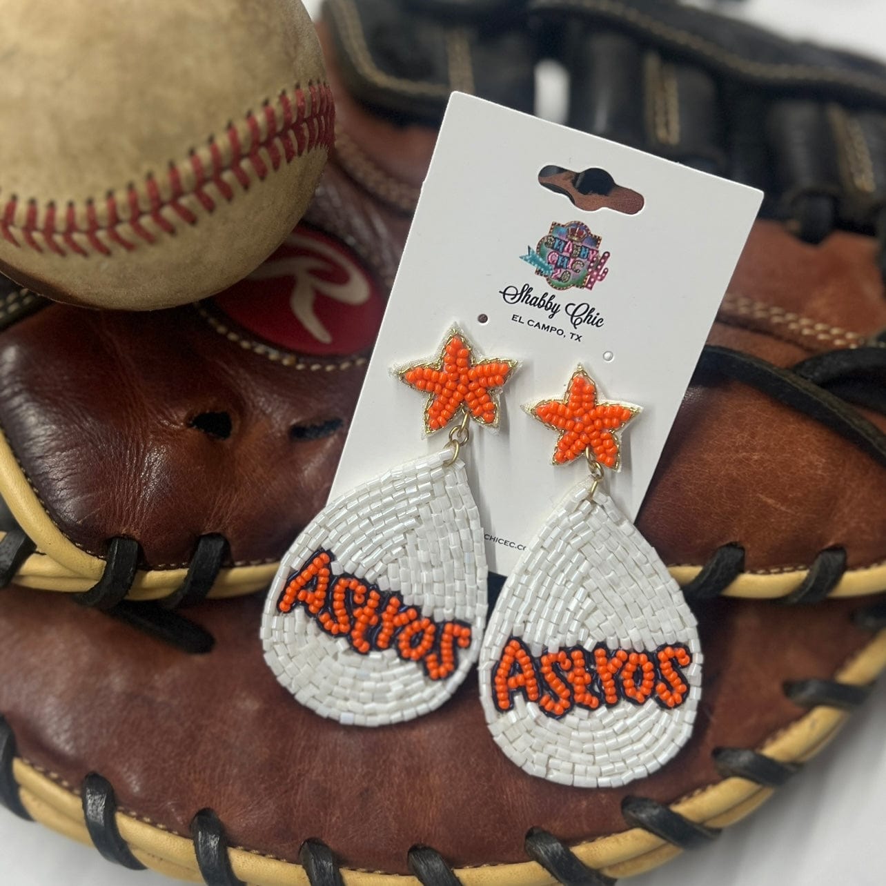 Baseball Team Earrings Shabby Chic Boutique and Tanning Salon White Beaded