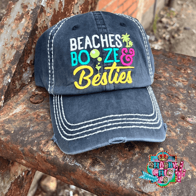 Beaches, Booze, and Besties Cap - Black Shabby Chic Boutique and Tanning Salon