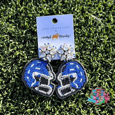 Beaded Blue Football Helmet Earrings Shabby Chic Boutique and Tanning Salon