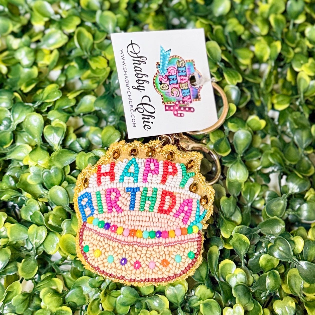 Beaded Charm Keyrings Shabby Chic Boutique and Tanning Salon Happy Birthday