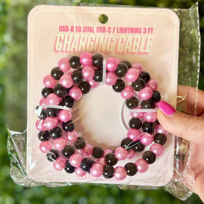 Beaded Phone Chargers Shabby Chic Boutique and Tanning Salon Pink Pearl and Black