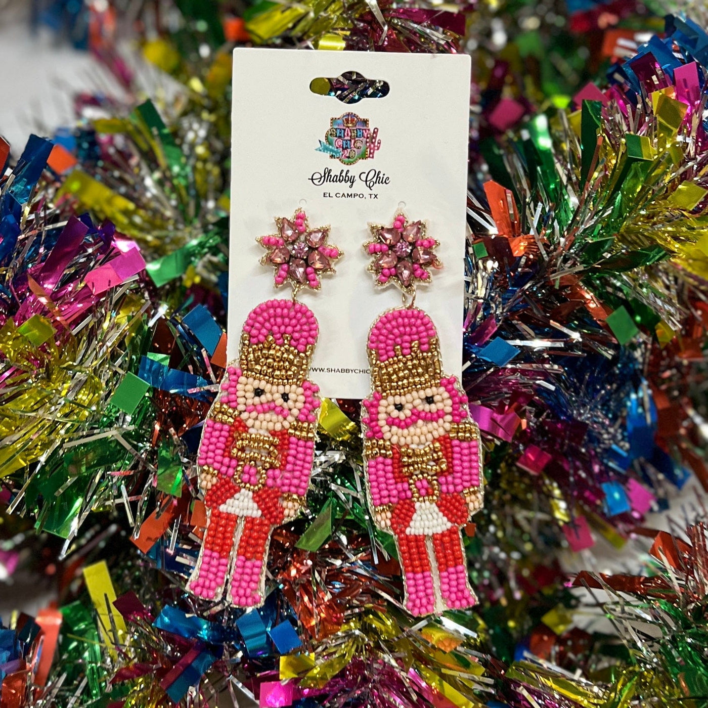 Beaded Pink Nutcracker Earrings Shabby Chic Boutique and Tanning Salon