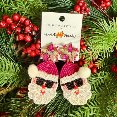 Beaded Pink Santa Earrings Shabby Chic Boutique and Tanning Salon