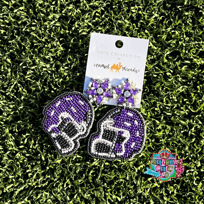 Beaded Purple Football Helmet Earrings Shabby Chic Boutique and Tanning Salon