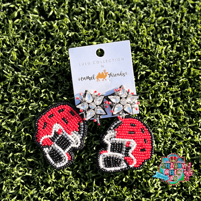 Beaded Red Football Helmet Earrings Shabby Chic Boutique and Tanning Salon