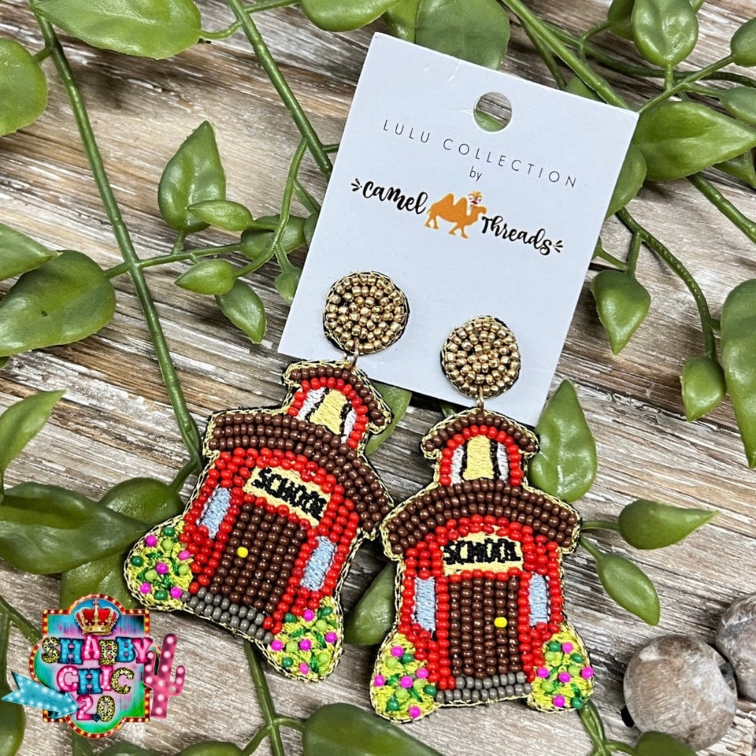 Beaded Red Schoolhouse Earrings