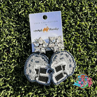 Beaded Silver and Navy Football Helmet Earrings Shabby Chic Boutique and Tanning Salon