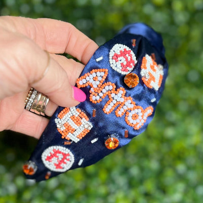 Beaded Team Headbands Shabby Chic Boutique and Tanning Salon Navy Team with Stones