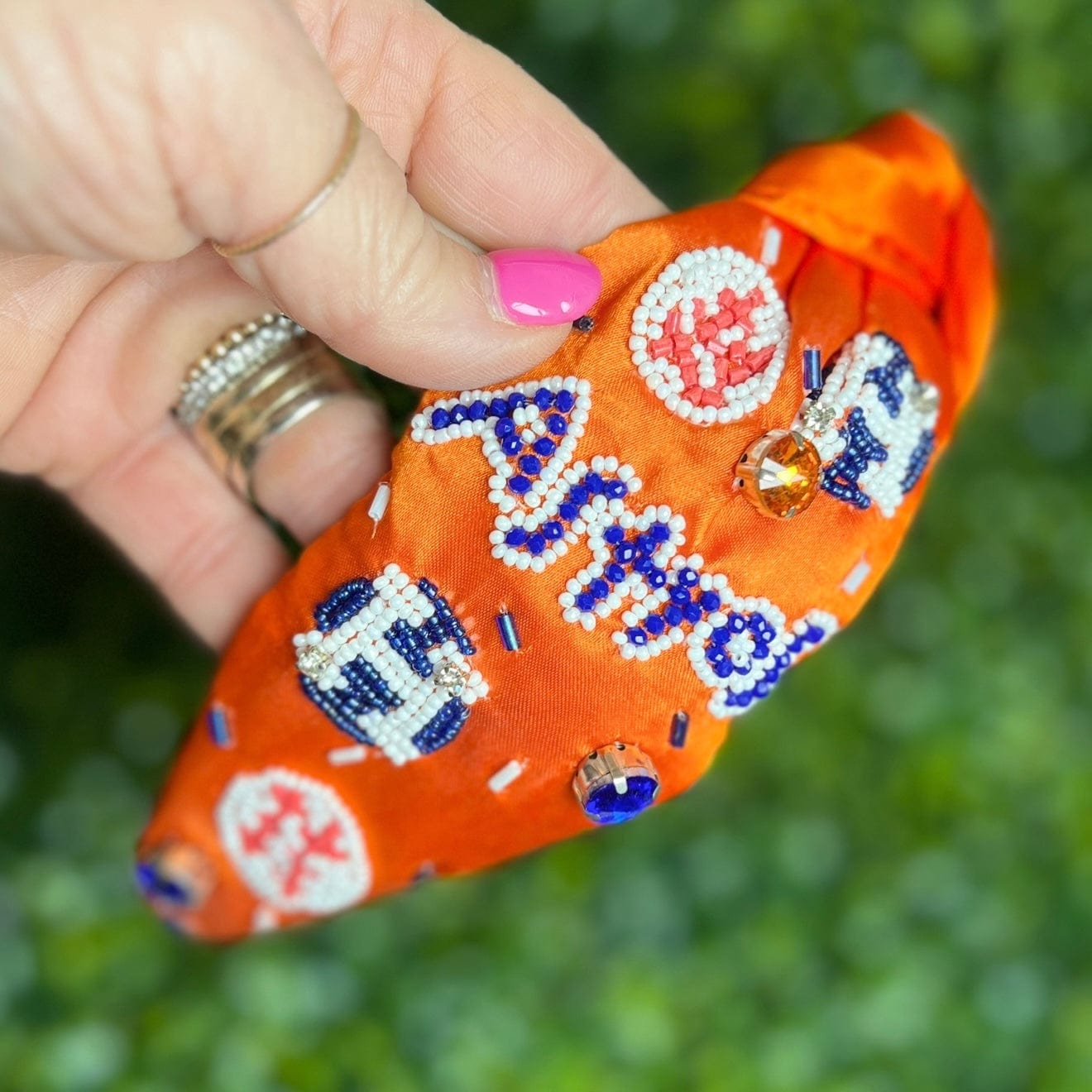 Beaded Team Headbands Shabby Chic Boutique and Tanning Salon Orange Team with Stones