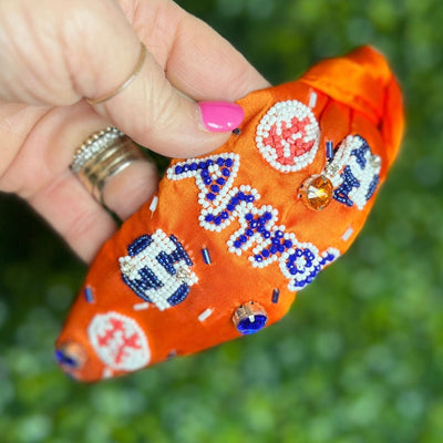 Beaded Team Headbands Shabby Chic Boutique and Tanning Salon Orange Team with Stones