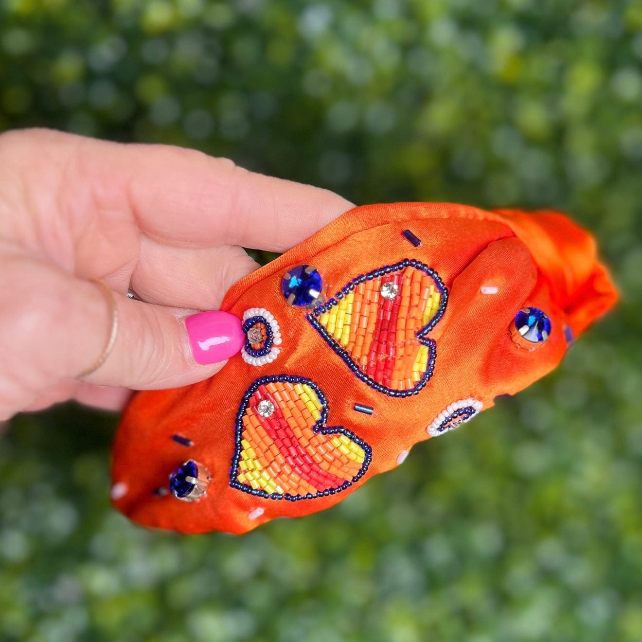 Beaded Team Headbands Shabby Chic Boutique and Tanning Salon Orange with Hearts