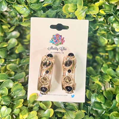 Bejeweled Hoop Earrings Shabby Chic Boutique and Tanning Salon Black Stones