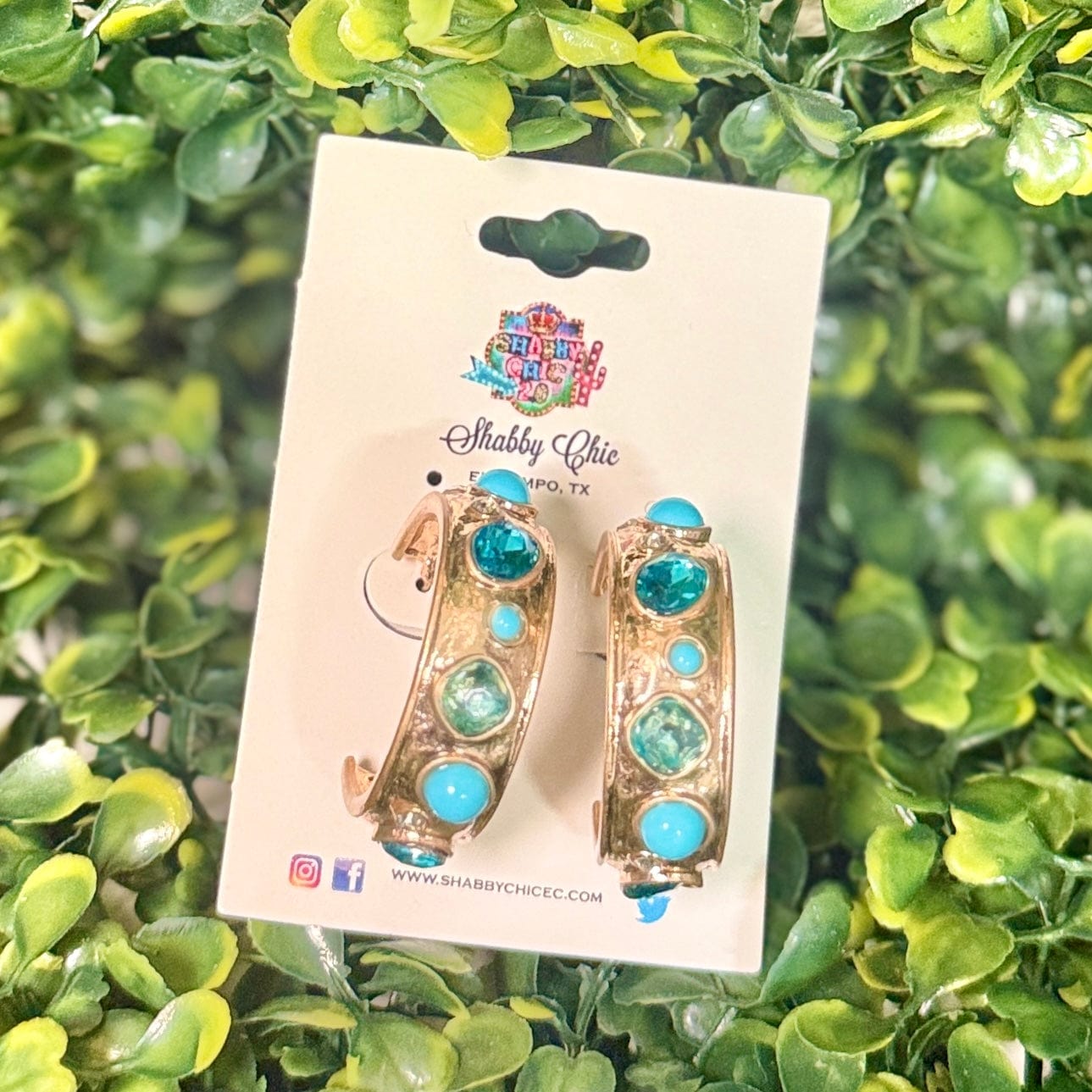 Bejeweled Hoop Earrings Shabby Chic Boutique and Tanning Salon Blue Stones