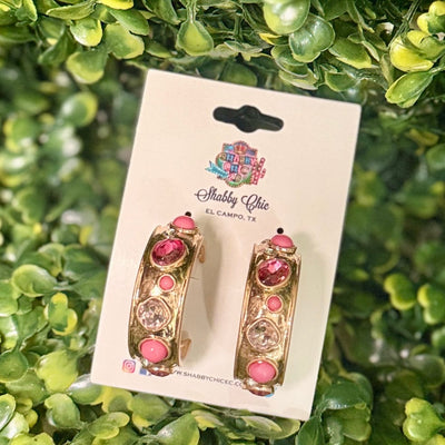 Bejeweled Hoop Earrings Shabby Chic Boutique and Tanning Salon Pink Stones
