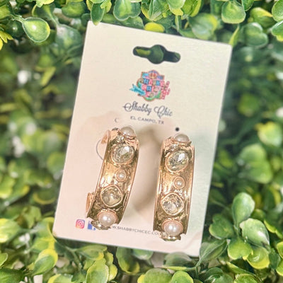 Bejeweled Hoop Earrings Shabby Chic Boutique and Tanning Salon White Stones