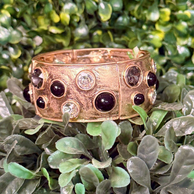 Bejeweled Stretch Bracelets - Goldtone Shabby Chic Boutique and Tanning Salon Black Stones