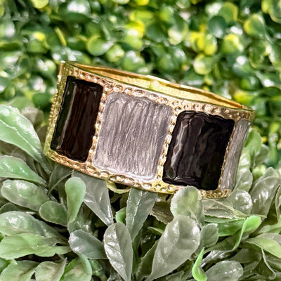 Black and Grey on Goldtone Bracelet Shabby Chic Boutique and Tanning Salon